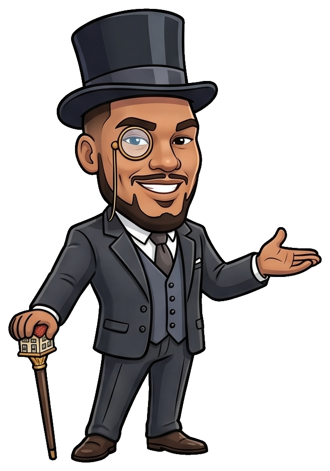An Elite Builders founder drawn as a dapper market mogul, presenting a local market that now ranks #1.